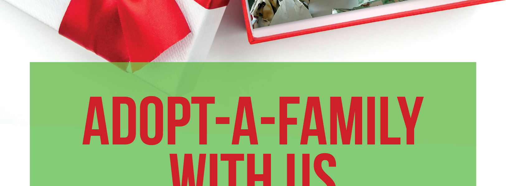 Adopt-A-Family and help those struggling with pediatric cancer this holiday season. Image of a gift box.